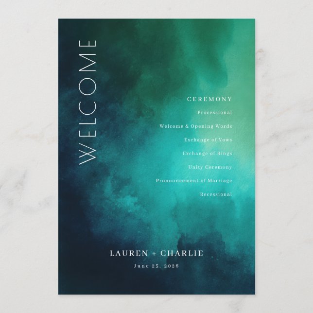 Serene Teal Watercolor Waves Programme (Front)