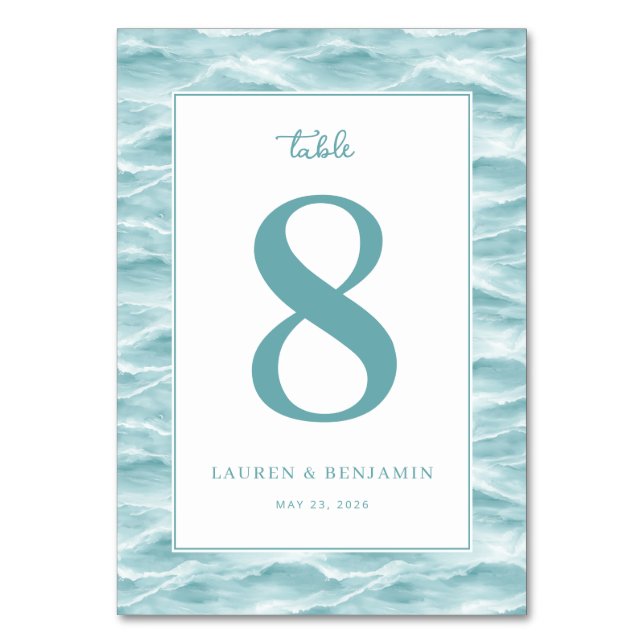 Serene Teal Wave Table Number (Front)