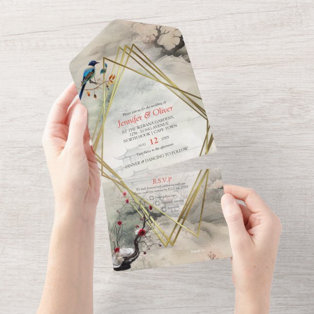 Serene Tranquillity Japanese theme All In One Invitation (Tearaway)