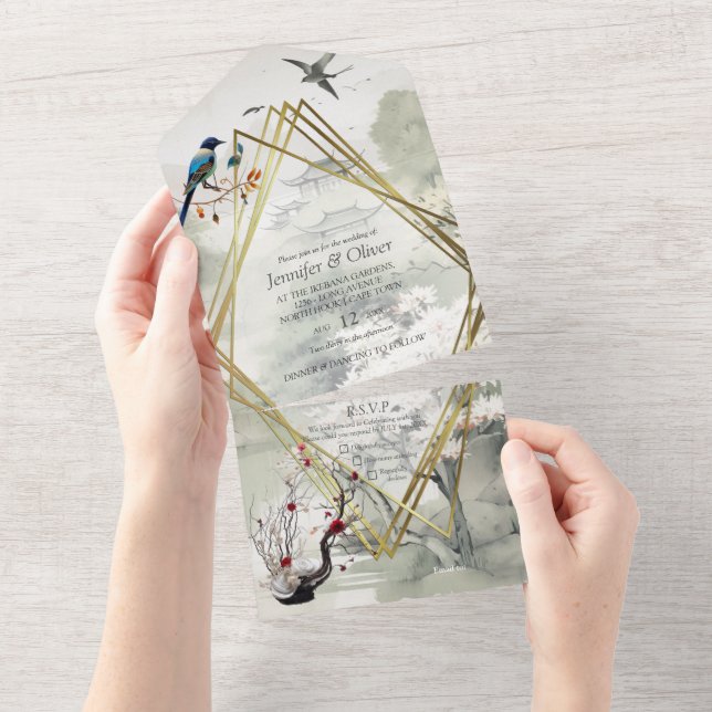 Serene Tranquillity Japanese theme All In One Invitation (Tearaway)