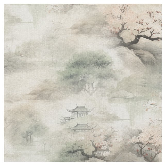 Serene Tranquillity Japanese theme Fabric (Close Up)