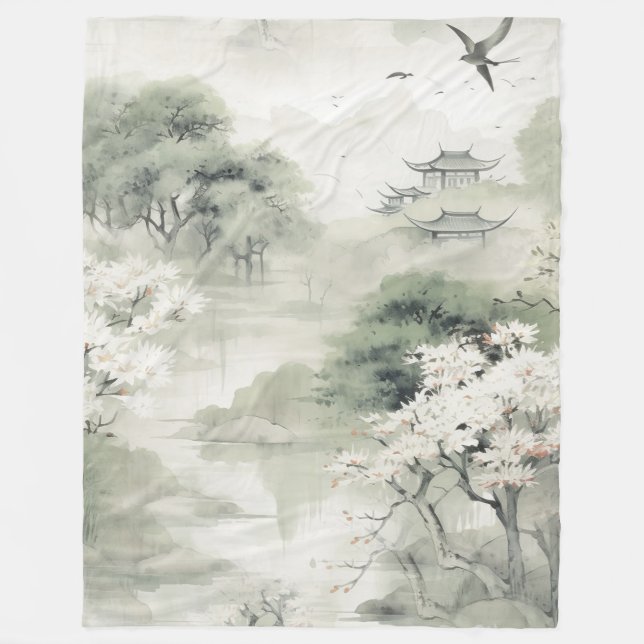 Serene Tranquillity Japanese theme Fleece Blanket (Front)