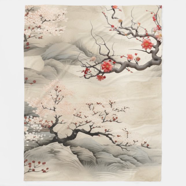 Serene Tranquillity Japanese theme Fleece Blanket (Front)