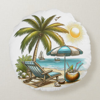Serene Tropical Beach Round Cushion