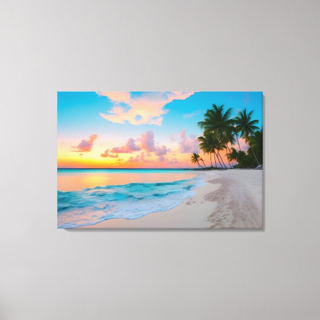 Serene Tropical Beach Sunset Wrapped Canvas (Front)