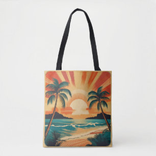Serene Tropical Sunset with Palm Trees Tote Bag