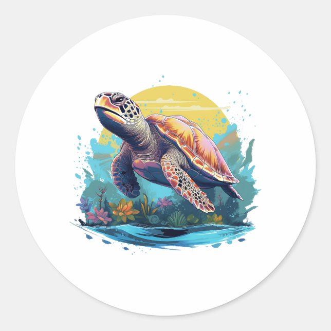 Serene Underwater Turtle Classic Round Sticker (Front)