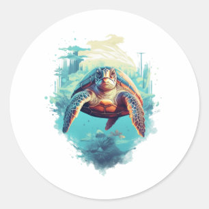 Serene Underwater Turtle Classic Round Sticker