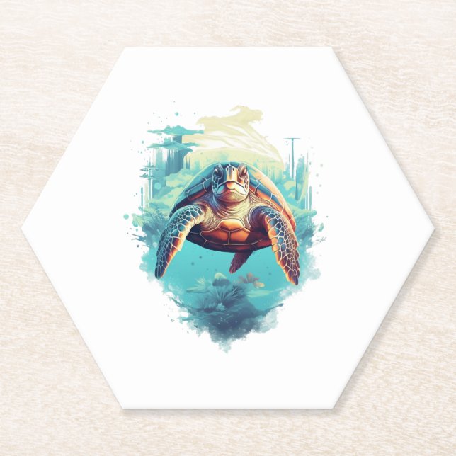 Serene Underwater Turtle Copy Copy Paper Coaster (Front)