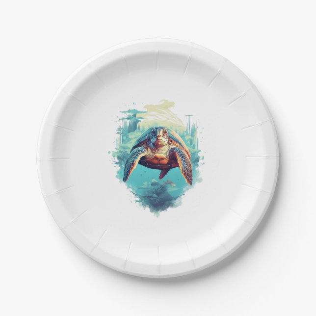 Serene Underwater Turtle Copy Copy Paper Plate (Front)