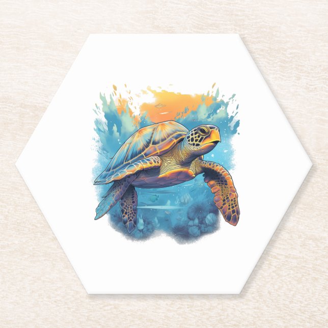 Serene Underwater Turtle Copy Paper Coaster (Front)