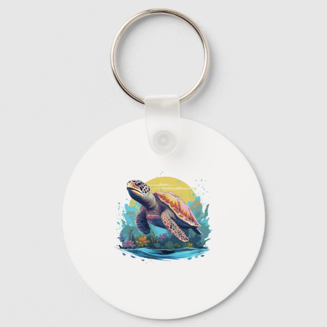 Serene Underwater Turtle Key Ring (Front)