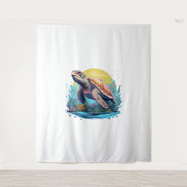 Serene Underwater Turtle Tapestry (Front)