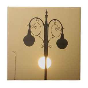 Serene Victorian Vintage Street Lamp Sunset Sky Tile