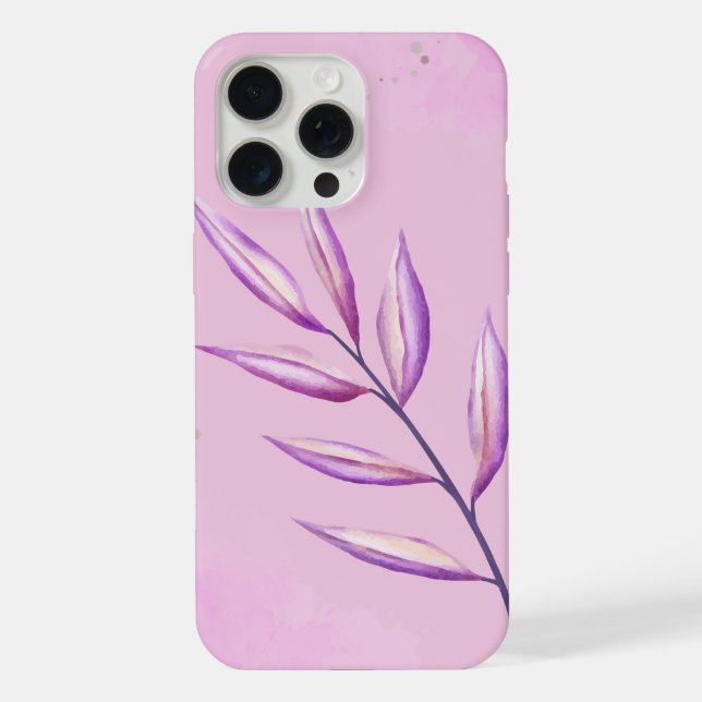 'Serene Violet Leaf' Minimalist iPhone 15 Pro Max  Case (Back)