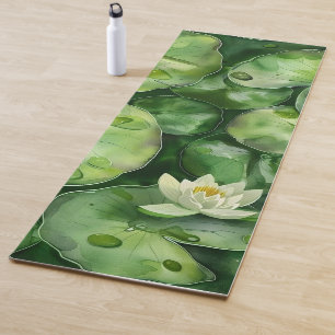 Serene Water Lily Pond Botanical Art Yoga Mat