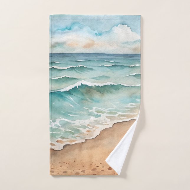 Serene Watercolor Beach Waves - Ocean Vibes Bath Towel Set (Hand Towel)
