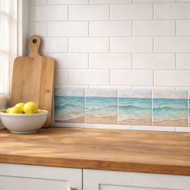 Serene Watercolor Beach Waves - Ocean Vibes Tile (Creator Uploaded)