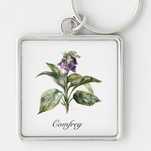  Serene Watercolor Comfrey, custom Key Ring