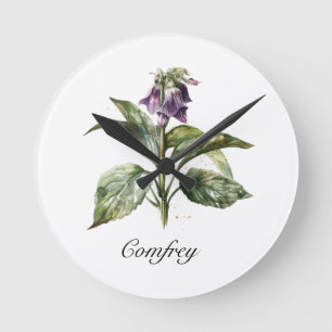 Serene Watercolor Comfrey, custom Round Clock