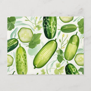 Serene Watercolor Cucumber Pattern with Flowing Postcard