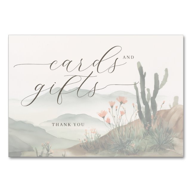 Serene Watercolor Desert Landscape Table Number (Front)