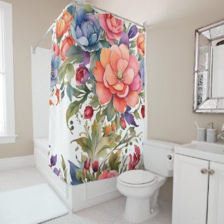 Serene Watercolor Floral Pattern Design Shower Curtain