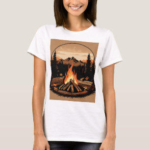 Serene Watercolor Illustration: Campfire by the Fo T-Shirt