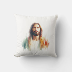 Serene Watercolor Jesus Christ Portrait – Spiritua Cushion
