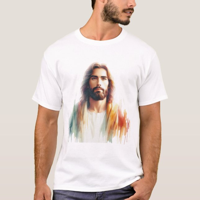 Serene Watercolor Jesus Christ Portrait – Spiritua T-Shirt (Front)