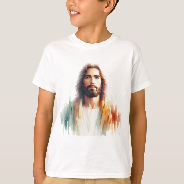 Serene Watercolor Jesus Christ Portrait – Spiritua T-Shirt (Front)