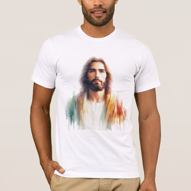 Serene Watercolor Jesus Christ Portrait – Spiritua T-Shirt (Front)