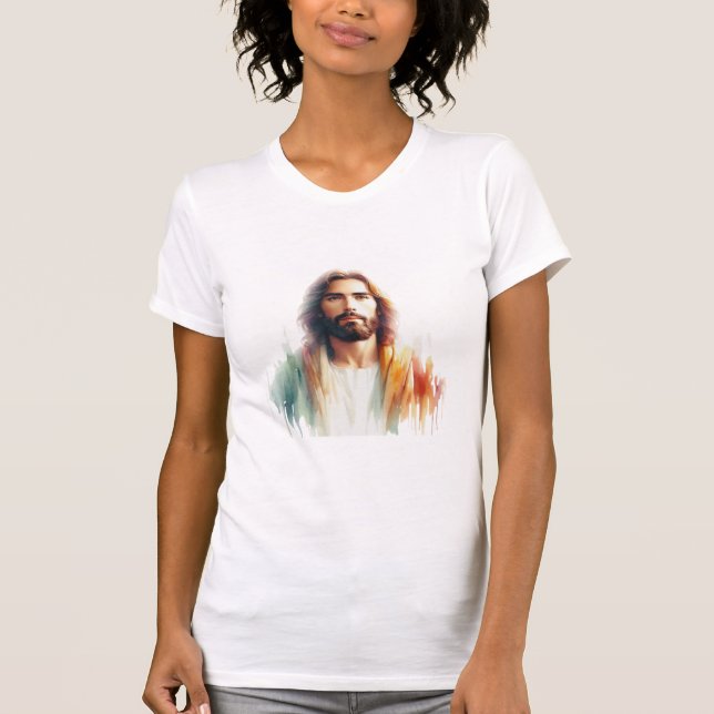 Serene Watercolor Jesus Christ Portrait – Spiritua T-Shirt (Front)