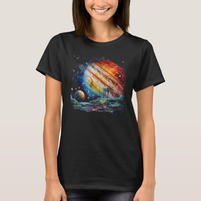 Serene Watercolor Jupiter and Moons Artistic Tee S (Front)