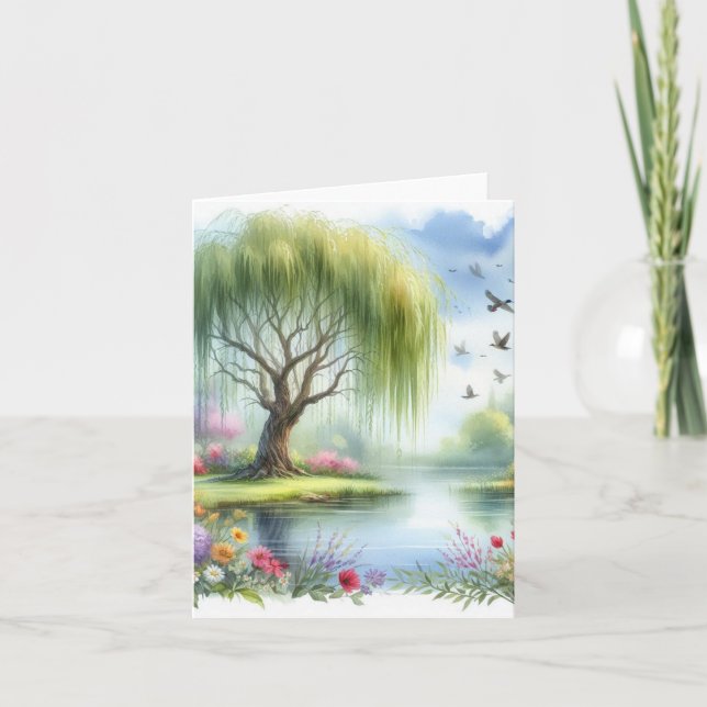 Serene Watercolor Landscape Blank Note Card (Front)