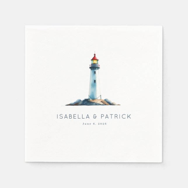 Serene Watercolor Lighthouse Illustration Napkin (Front)