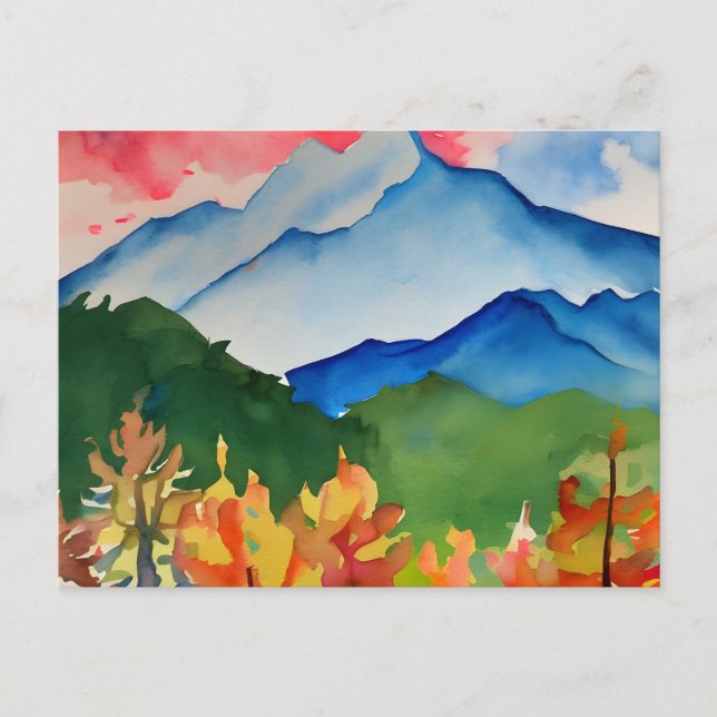 Serene Watercolor Mountains Postcard (Front)