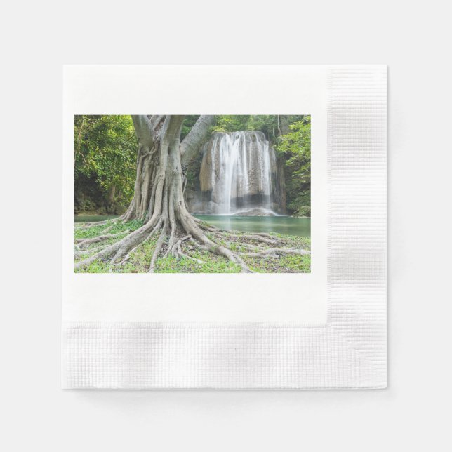 Serene Waterfall and Majestic Tree Nature Napkin (Front)