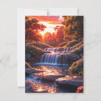Serene Waterfall at Sunset Vertical Poster Postcard
