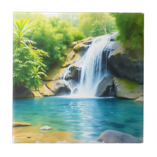 Serene Waterfall Cascading  Tile
