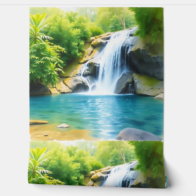 Serene Waterfall Cascading  Wallpaper (Unrolling)
