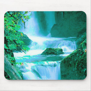 Serene Waterfall in Blue and Green Mouse Pad