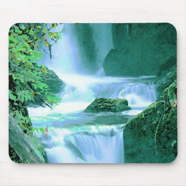 Serene Waterfall in Blue and Green Mouse Pad (Front)