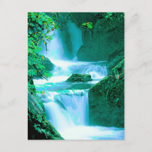 Serene Waterfall in Blue and Green Postcard