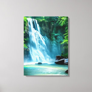Serene Waterfall in Pale Blue and Green  Canvas Print