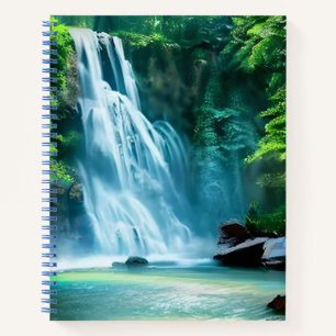 Serene Waterfall in Pale Blue and Green Notebook