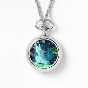 Serene Waterfall in Pale Blue and Green Watch