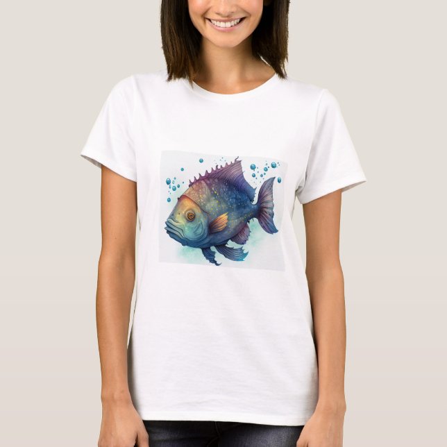 "Serene Waters: Artistic Fish Design Ladies' T-Shi T-Shirt (Front)