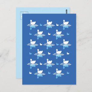 Serene Waters - Playful Swan Lake Pattern Design Postcard