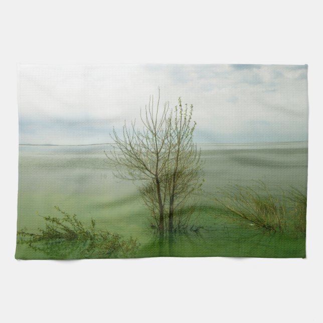 Serene Waterscape Landscape Tea Towel (Horizontal)